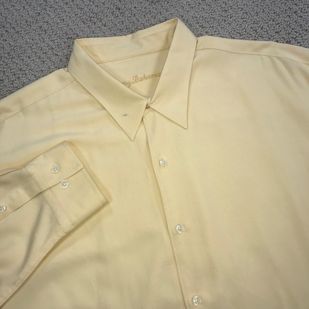 Tommy Bahama Mens XXL Silk Wool Blend Long Sleeve Button Down Shirt Pale Yellow